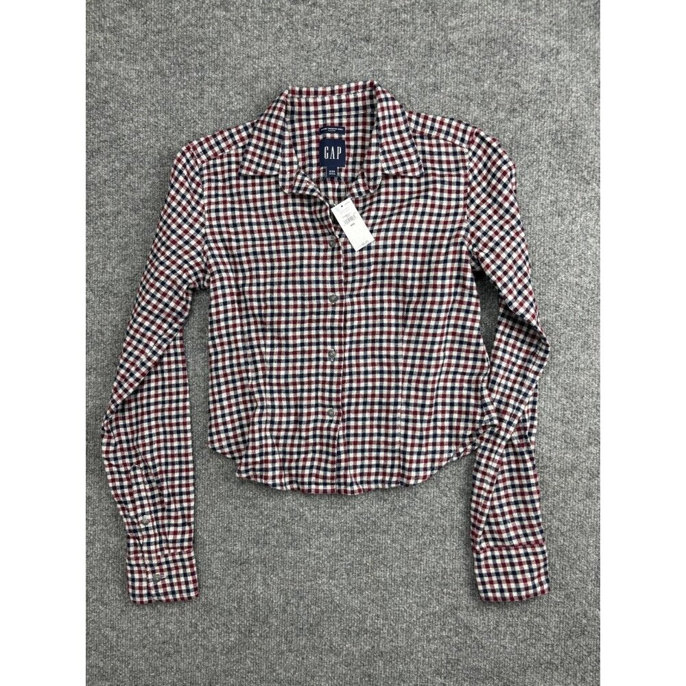 Gap Shirt Womens XXS Red Plaid Flannel Fitted Cropped Button Front Top